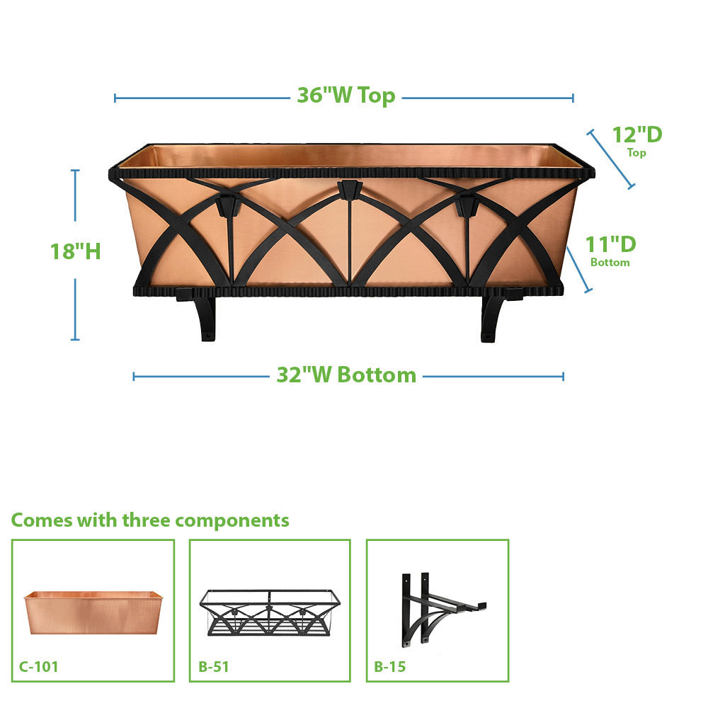 Solid Copper Window Box Planter