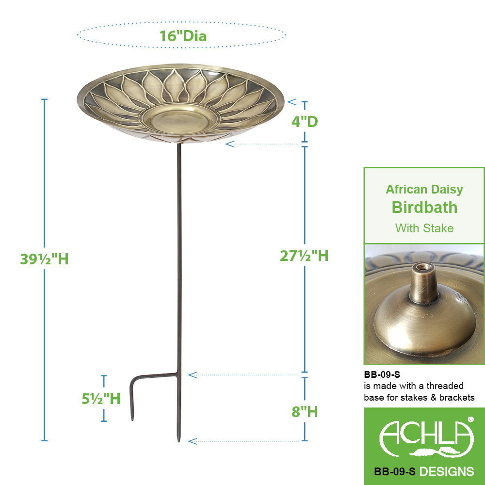African Daisy Brass Birdbath