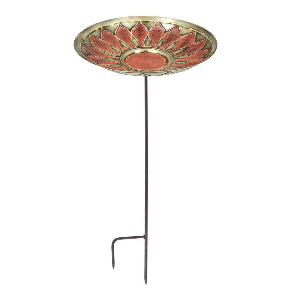 Red African Daisy Brass Birdbath