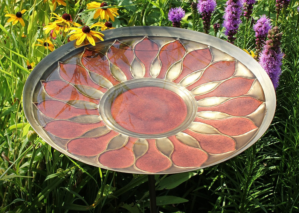 Red African Daisy Brass Birdbath