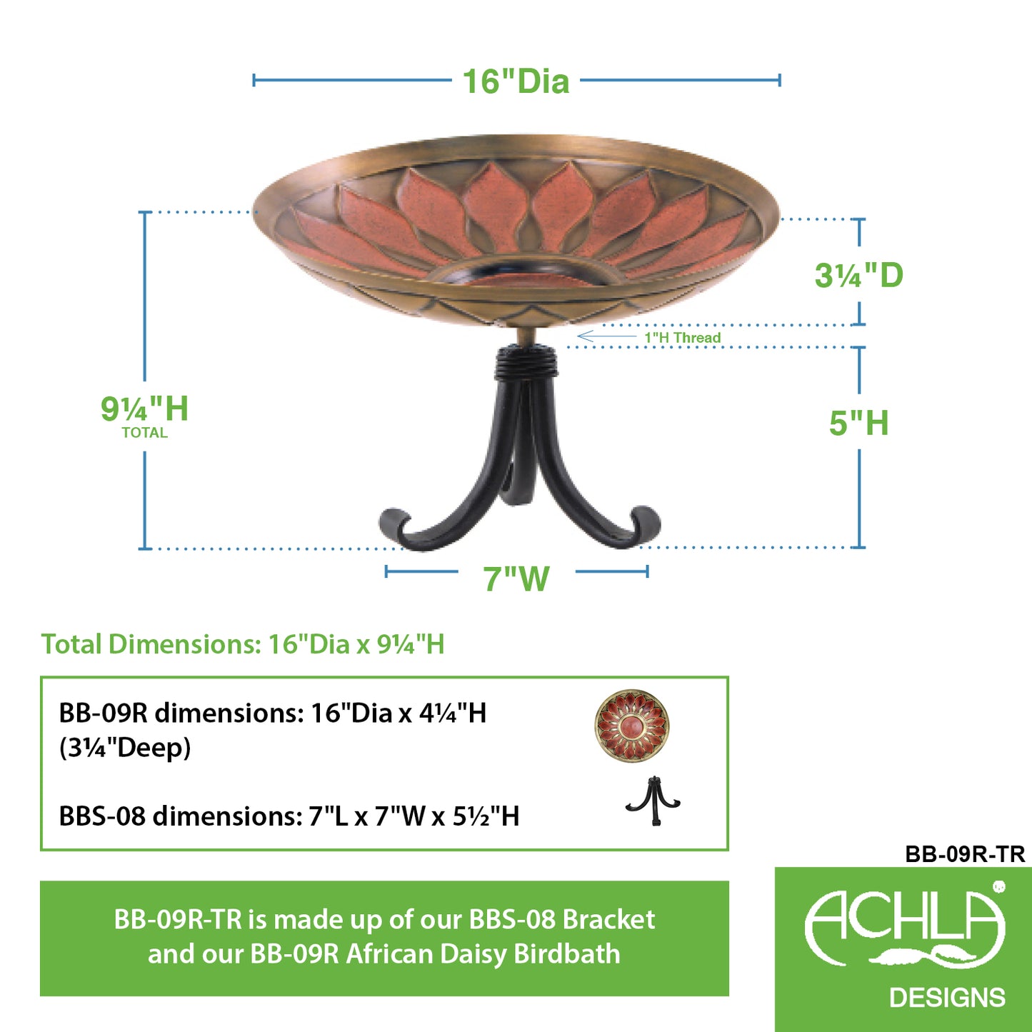 Red African Daisy Brass Birdbath