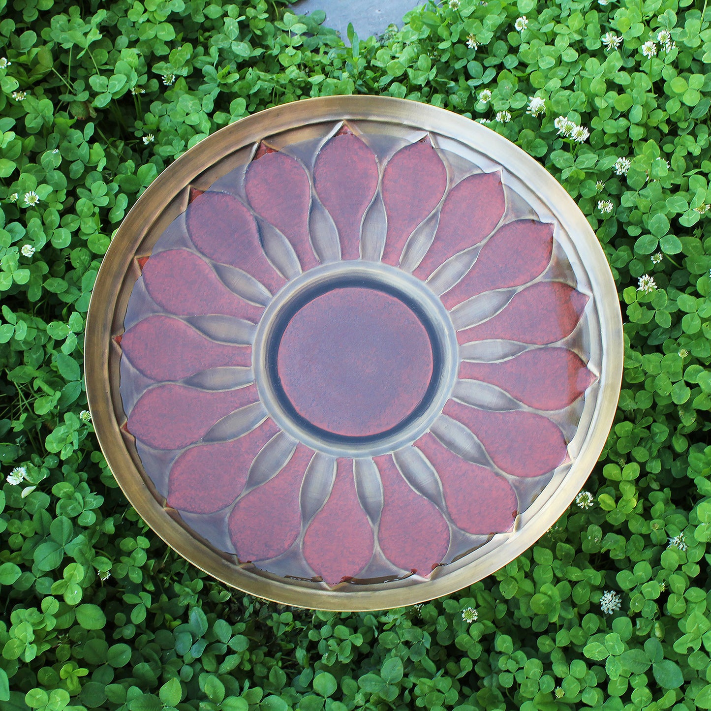 Red African Daisy Brass Birdbath