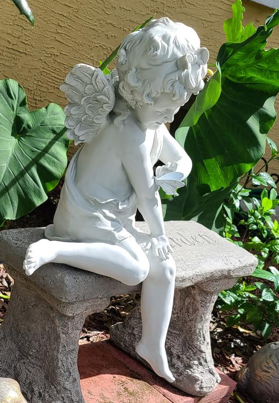 Sitting Cherub with Butterfly Garden Statue