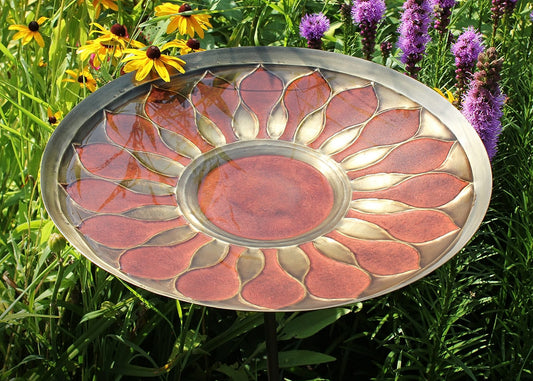 Red African Daisy Brass Birdbath