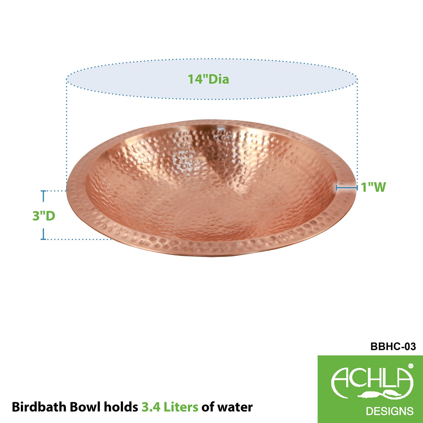 Hammered Solid Copper Birdbath