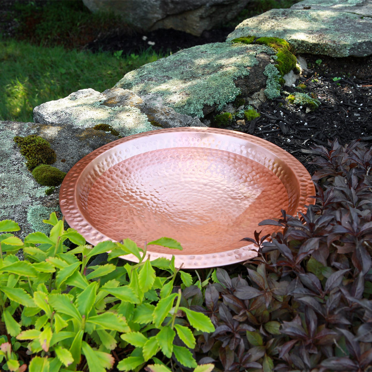 Hammered Solid Copper Birdbath