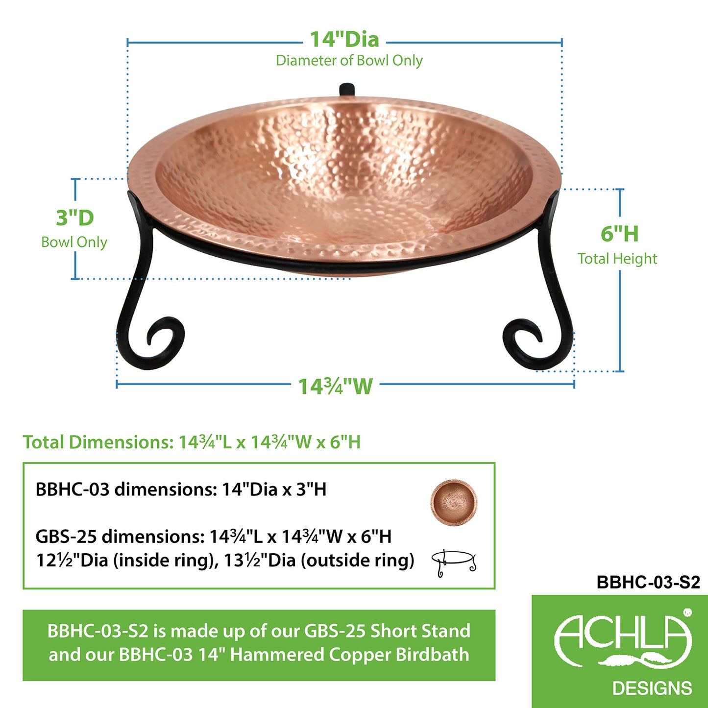 Hammered Solid Copper Birdbath