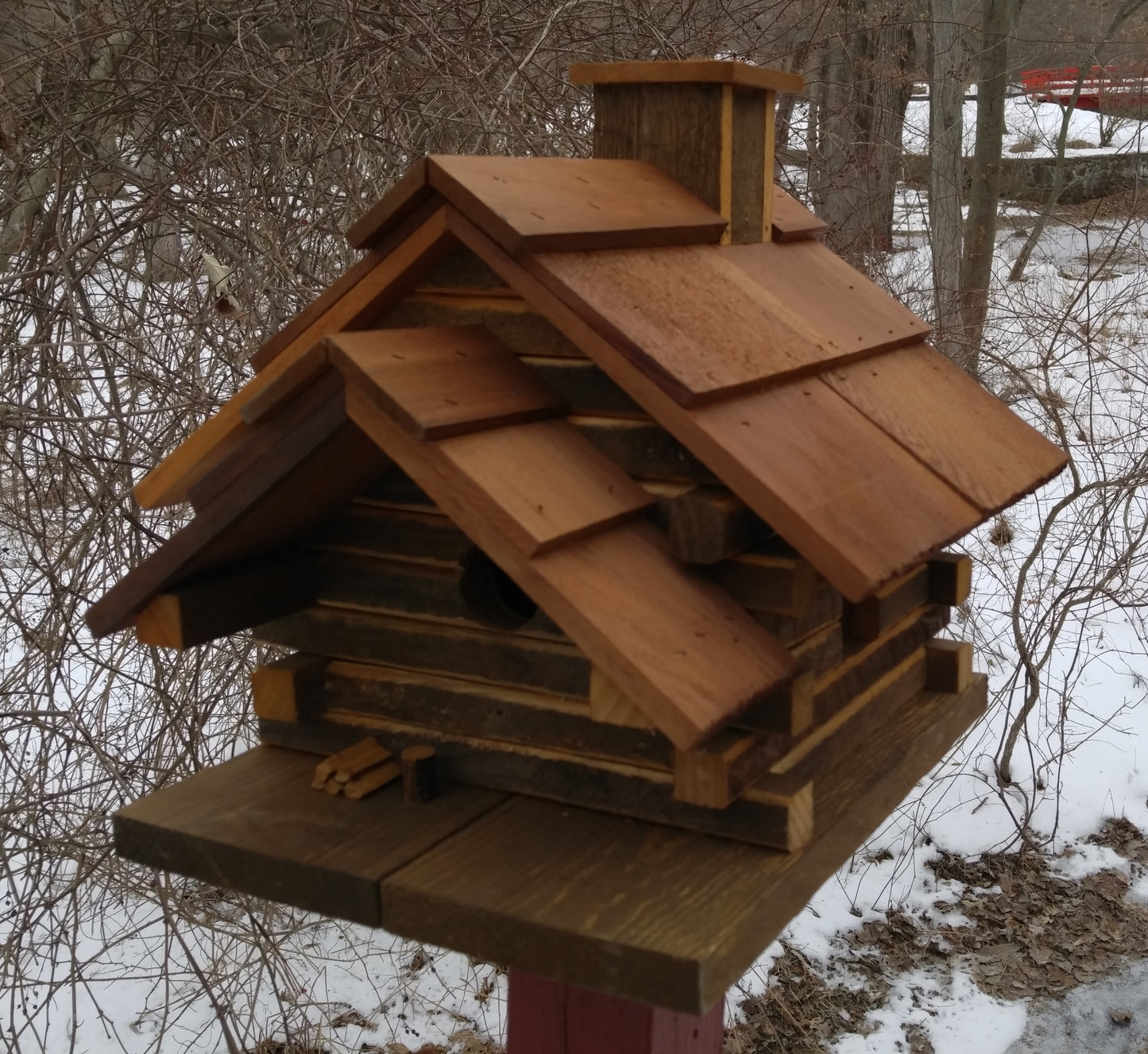 Cedar Log Cabin Birdhouse