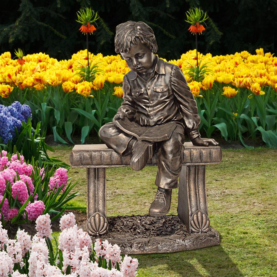 Boy Reading Book Garden Sculpture