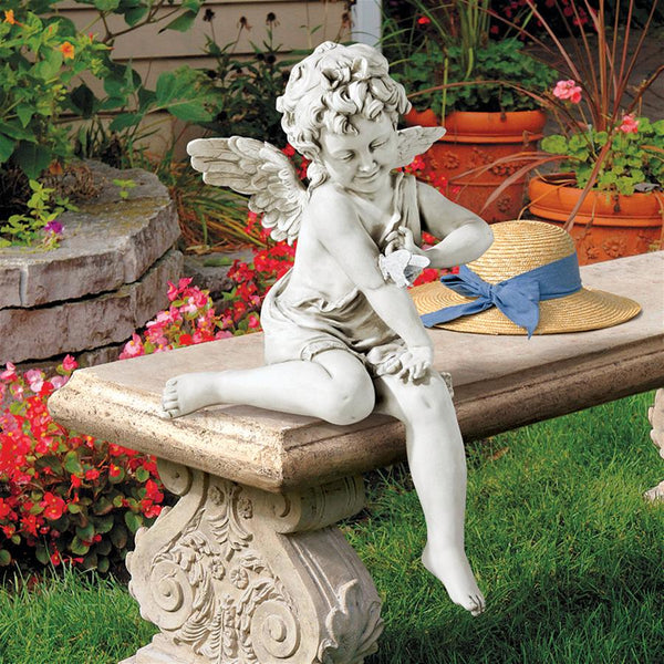 Sitting Cherub with Butterfly Garden Statue