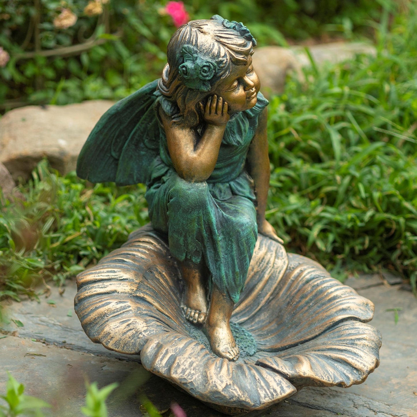 Gardenia - Fairy Sitting on Flower Garden Statue